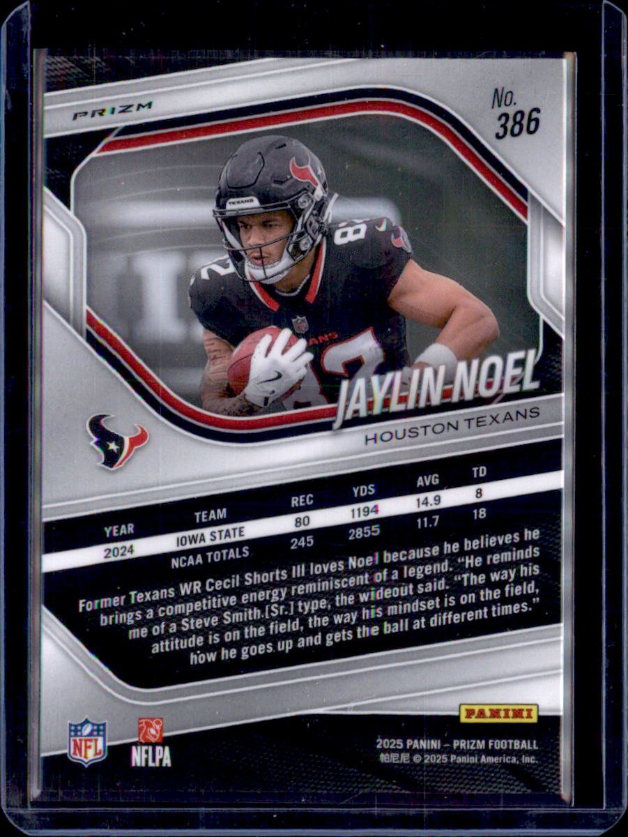 2025 Panini Prizm #386 Jaylin Noel Prizm Rookie Autographs White Sparkle #/1