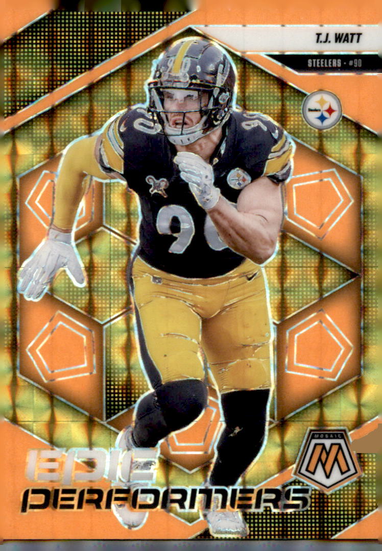 2025 Panini Mosaic #12 T.J. Watt Epic Performers Mosaic Orange Fluorescent