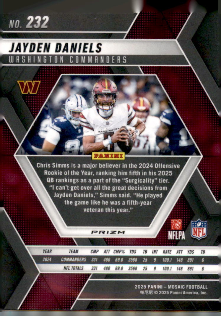 2025 Panini Mosaic #232 Jayden Daniels Mosaic Reactive Purple