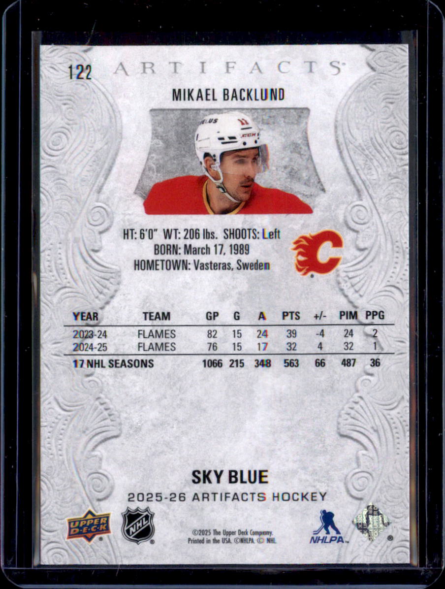 2025-26 Upper Deck Artifacts #122 Mikael Backlund Sky Blue
