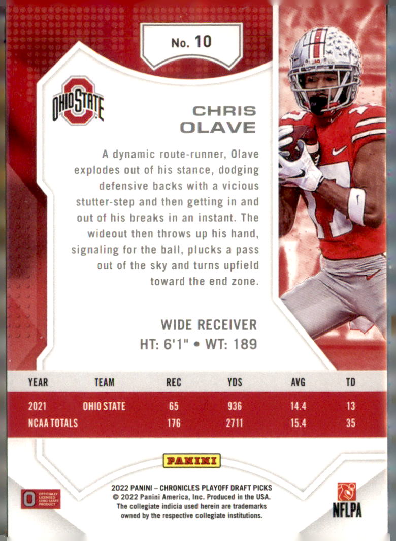 2022 Panini Chronicles Draft Picks #10 Chris Olave Playoff Gold #/10