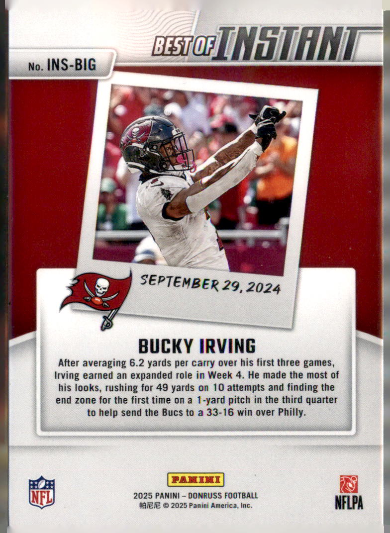 2025 Donruss #INS-BIG Bucky Irving Best of Instant