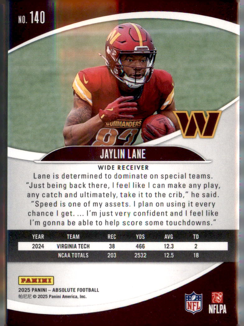 2025 Panini Absolute #140 Jaylin Lane Red