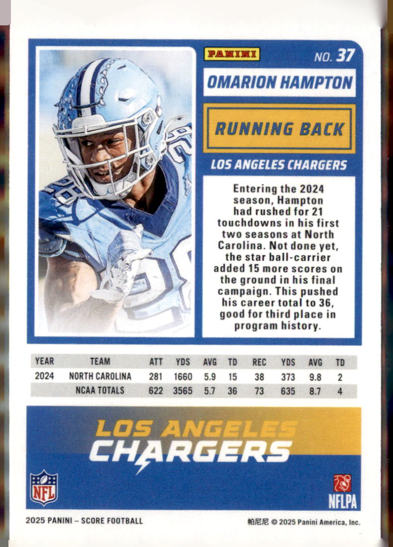 2025 Score #37 Omarion Hampton Dots Gold #/499