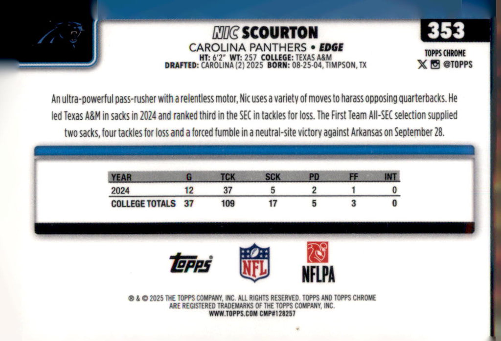 2025 Topps Chrome #353 Nic Scourton