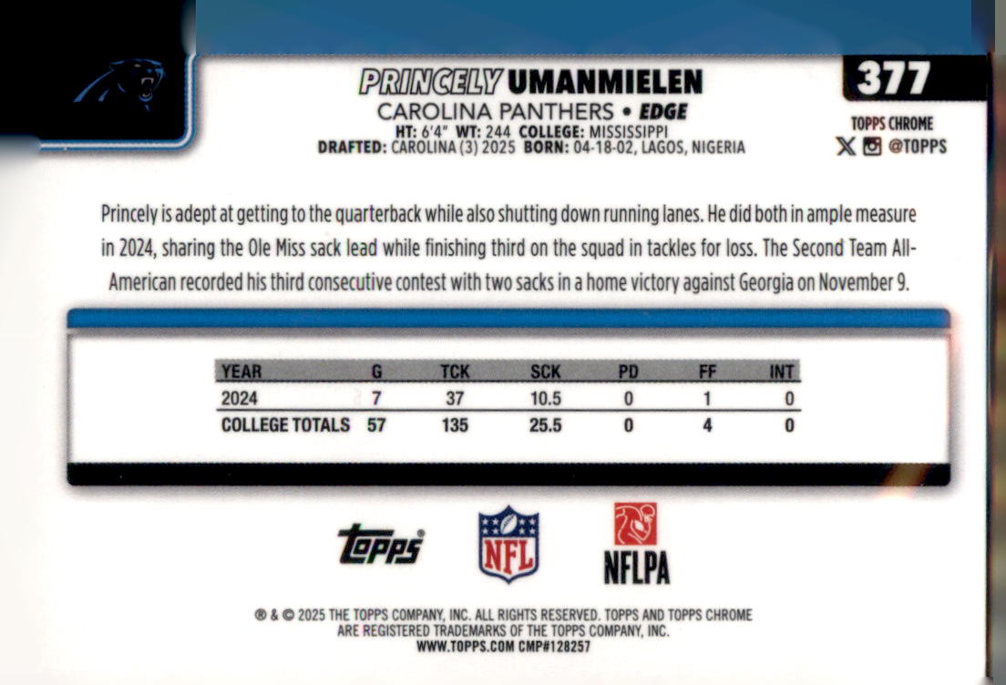 2025 Topps Chrome #377 Princely Umanmielen