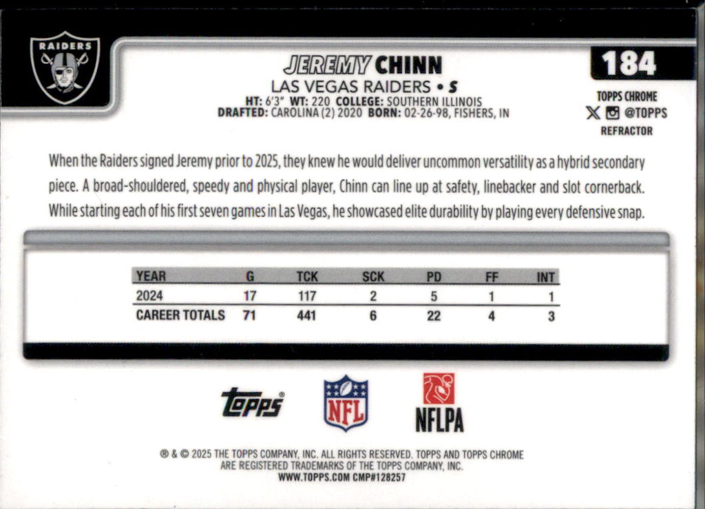 2025 Topps Chrome #184 Jeremy Chinn Refractor