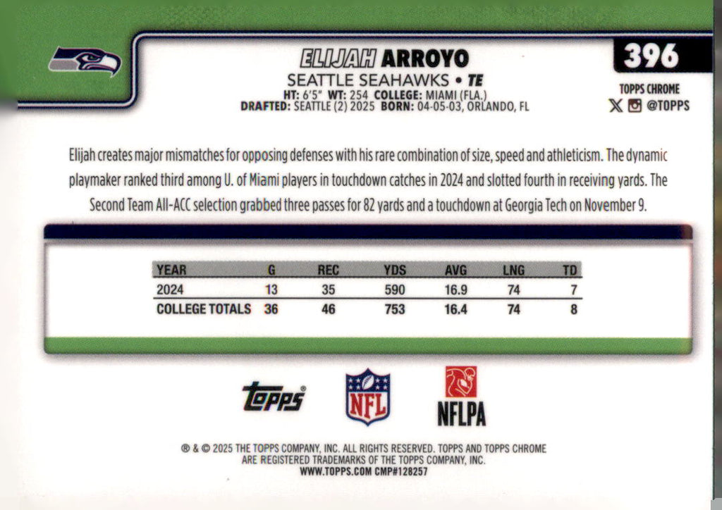 2025 Topps Chrome #396 Elijah Arroyo
