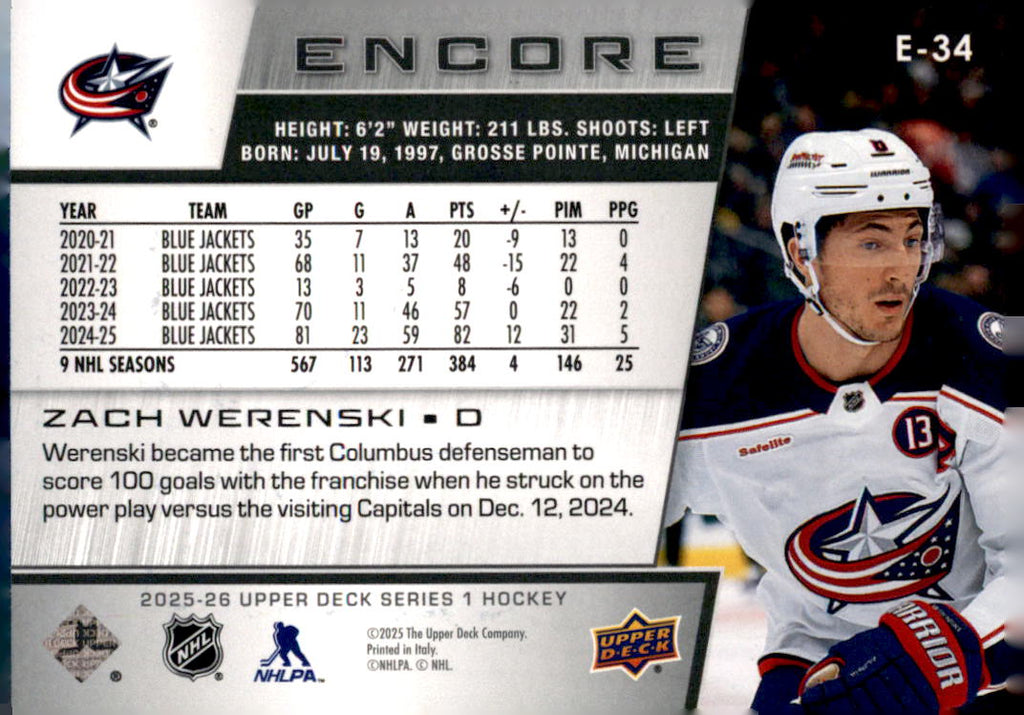 2025-26 Upper Deck #E-34 Zach Werenski Encore