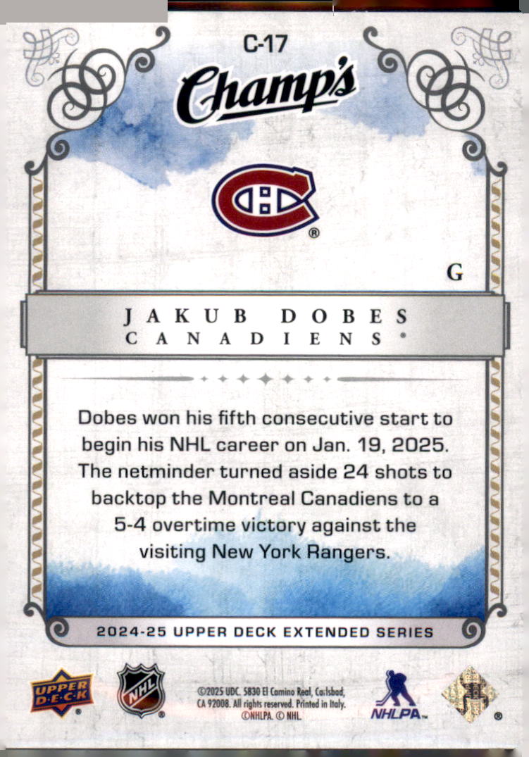 2024-25 Upper Deck #C-17 Jakub Dobes Champ's Rookie