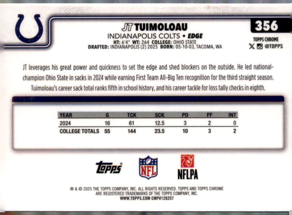 2025 Topps Chrome #356 JT Tuimoloau