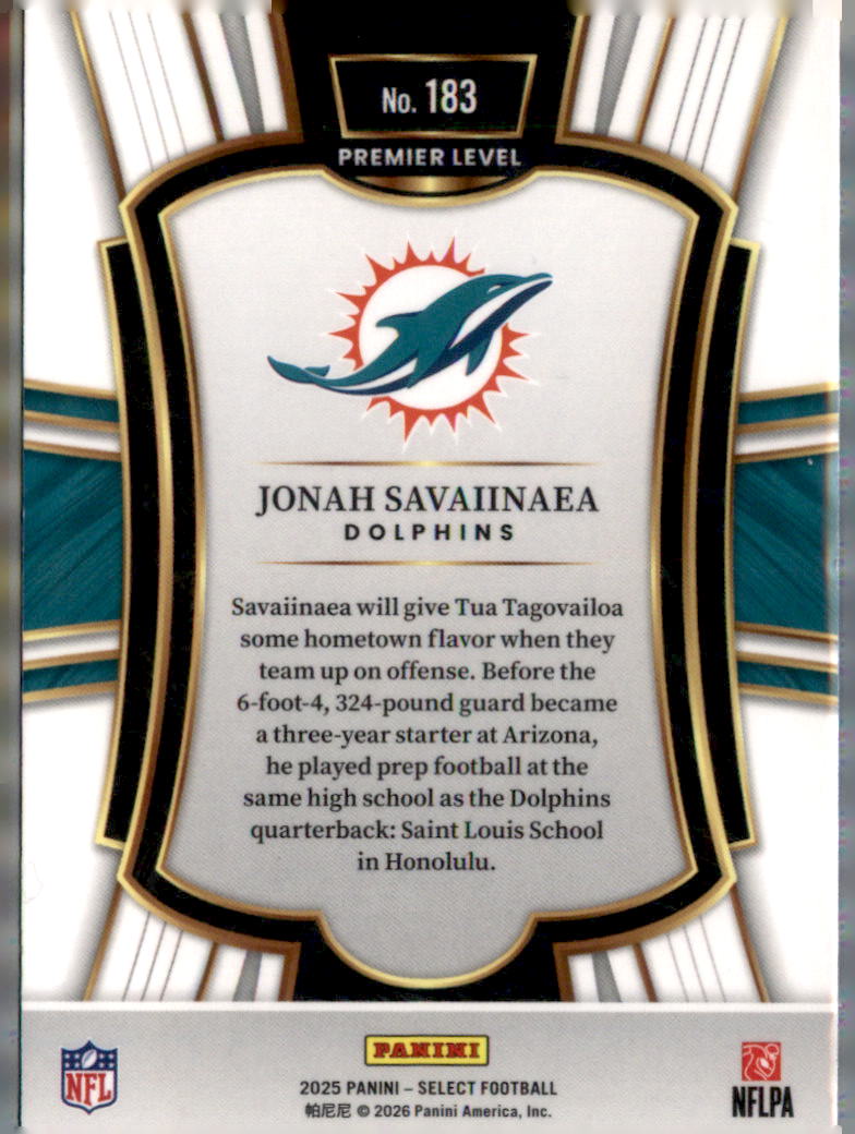 2025 Panini Select #183 Jonah Savaiinaea
