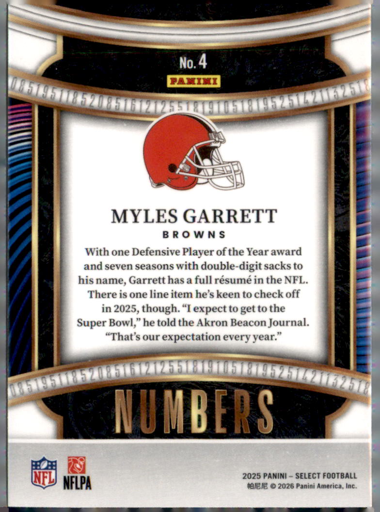 2025 Panini Select #4 Myles Garrett Select Numbers