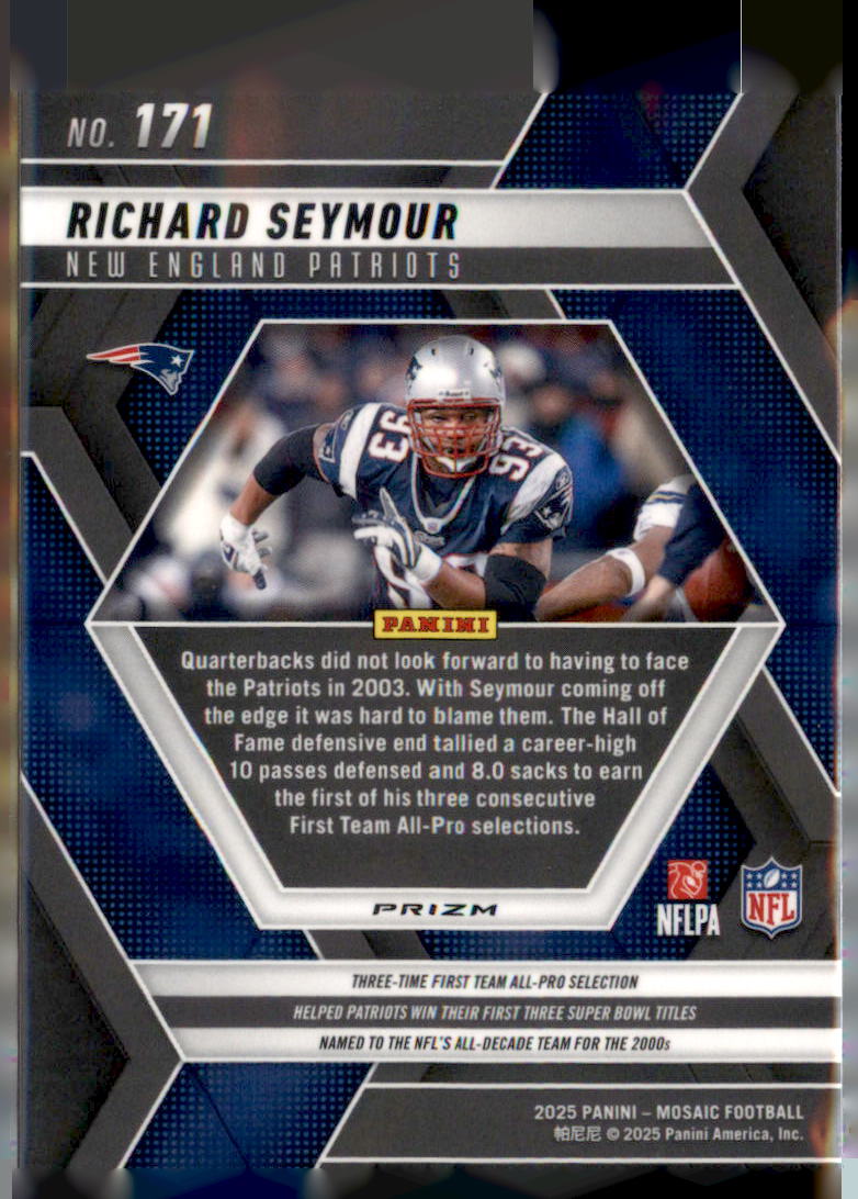 2025 Panini Mosaic #171 Richard Seymour Mosaic Reactive Purple