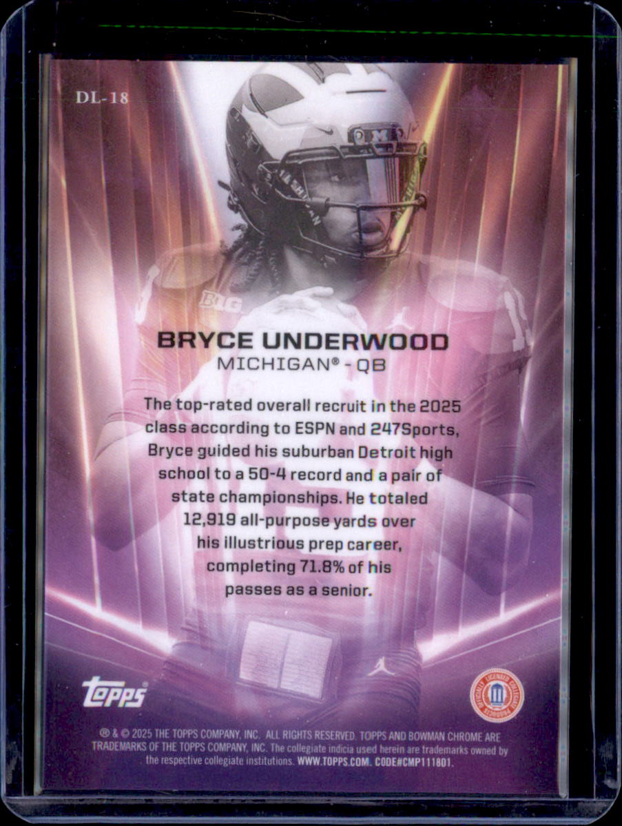 2025 Bowman University Chrome #DL-18 Bryce Underwood Deans List