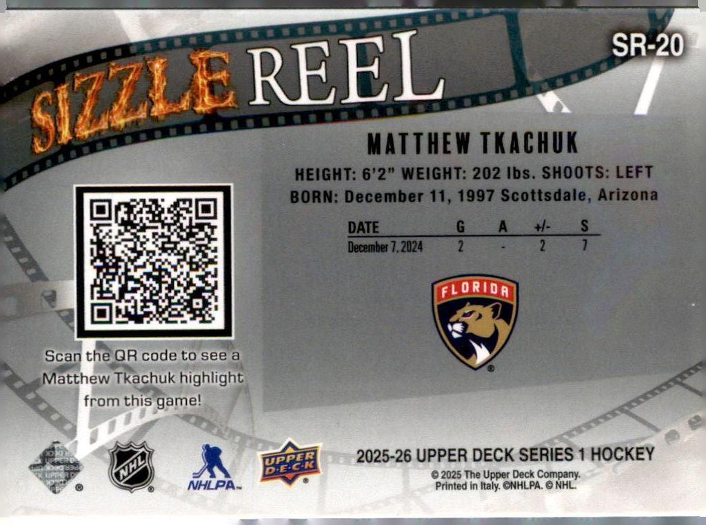 2025-26 Upper Deck #SR-20 Matthew Tkachuk Sizzle Reel