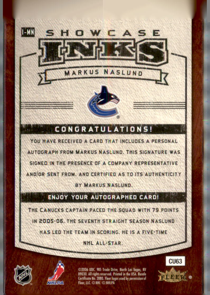 2006-07 Flair Showcase #I-MN Markus Naslund Showcase Inks