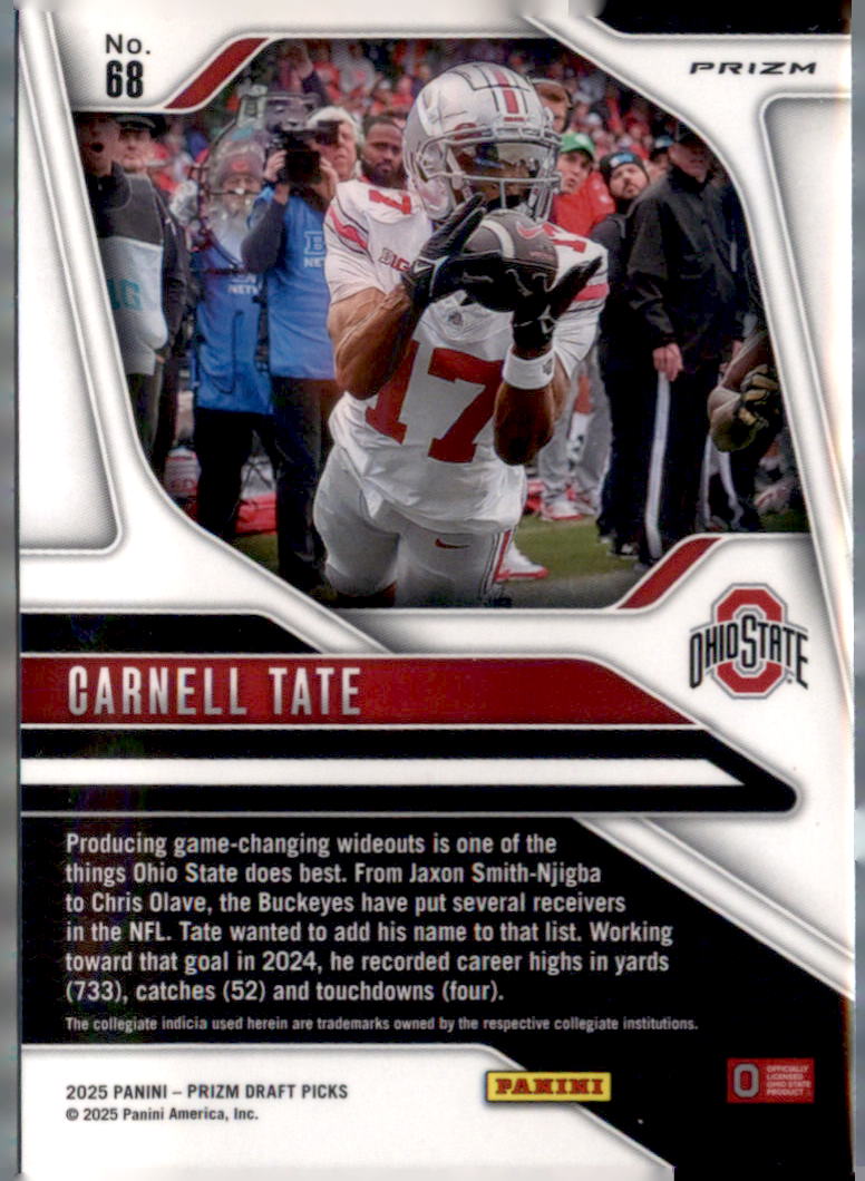 2025 Panini Prizm Draft Picks #68 Carnell Tate Prizms Green