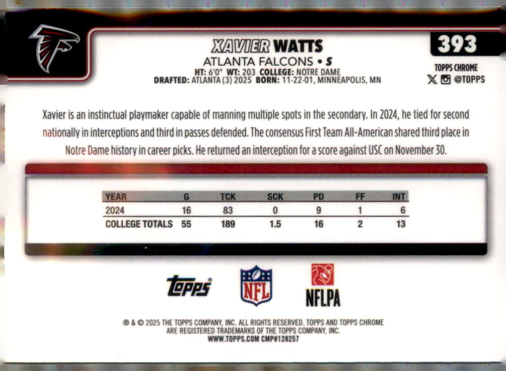 2025 Topps Chrome #393 Xavier Watts