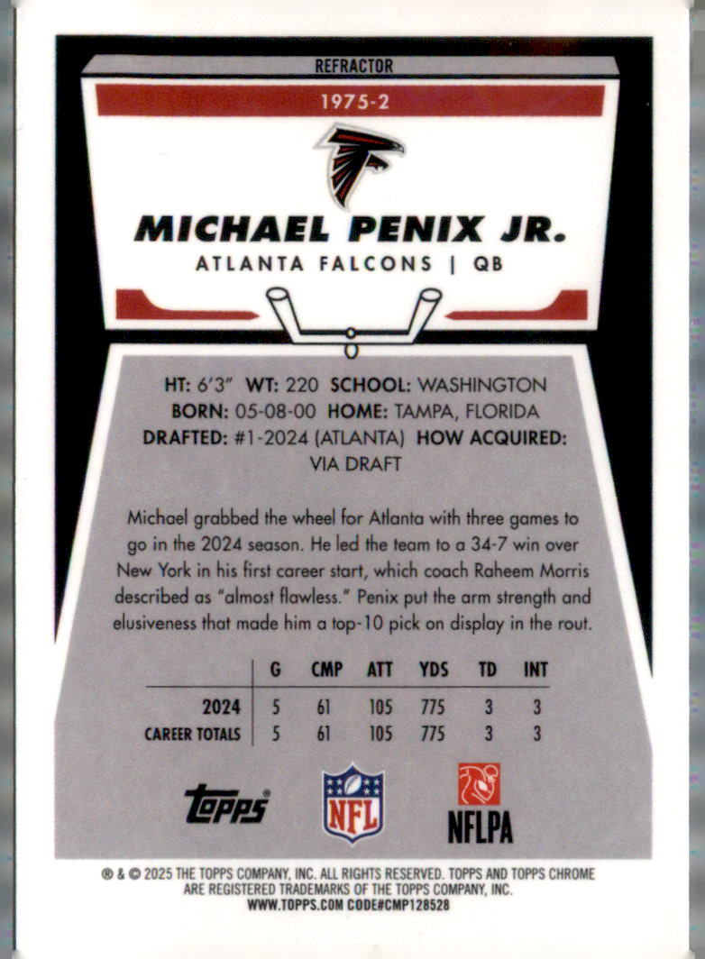 2025 Topps Chrome #1975-2 Michael Penix Jr. 1975 Topps Refractor