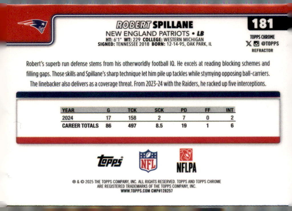 2025 Topps Chrome #181 Robert Spillane Refractor