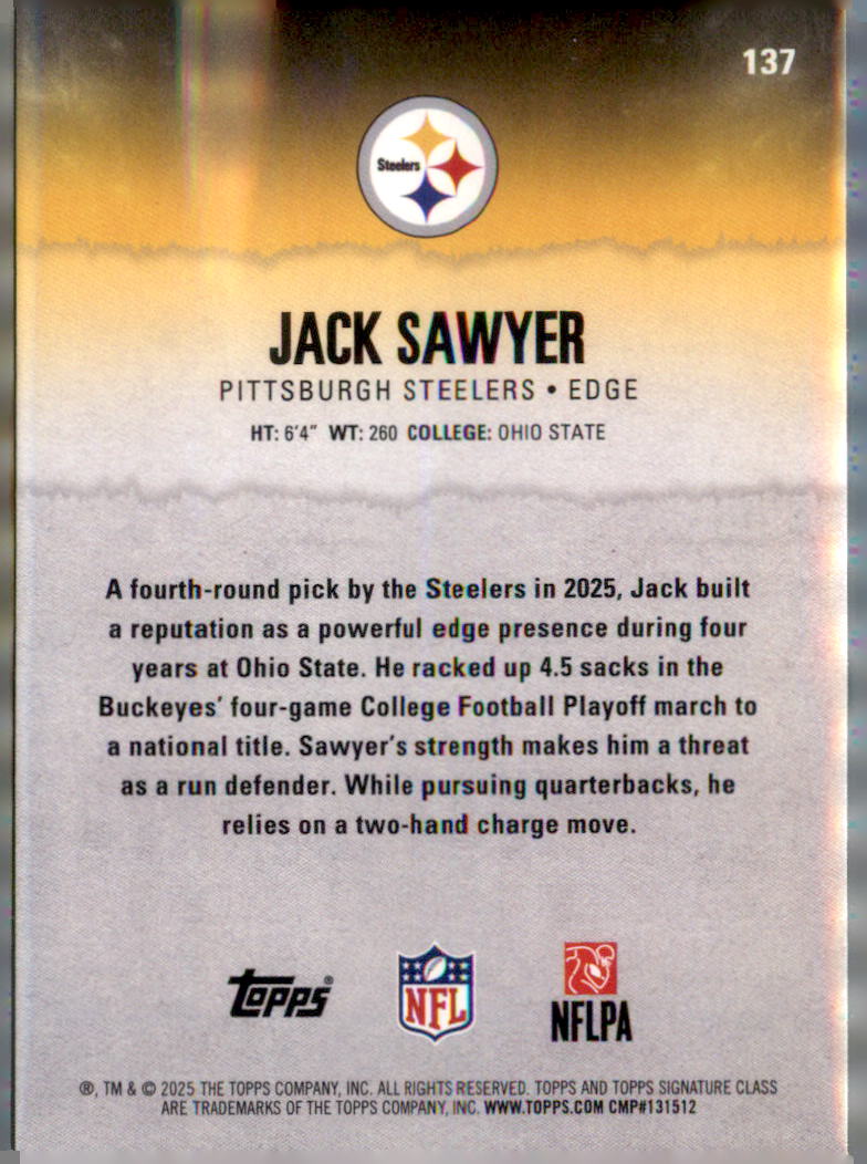 2025 Topps Signature Class #137 Jack Sawyer Blue & Yellow