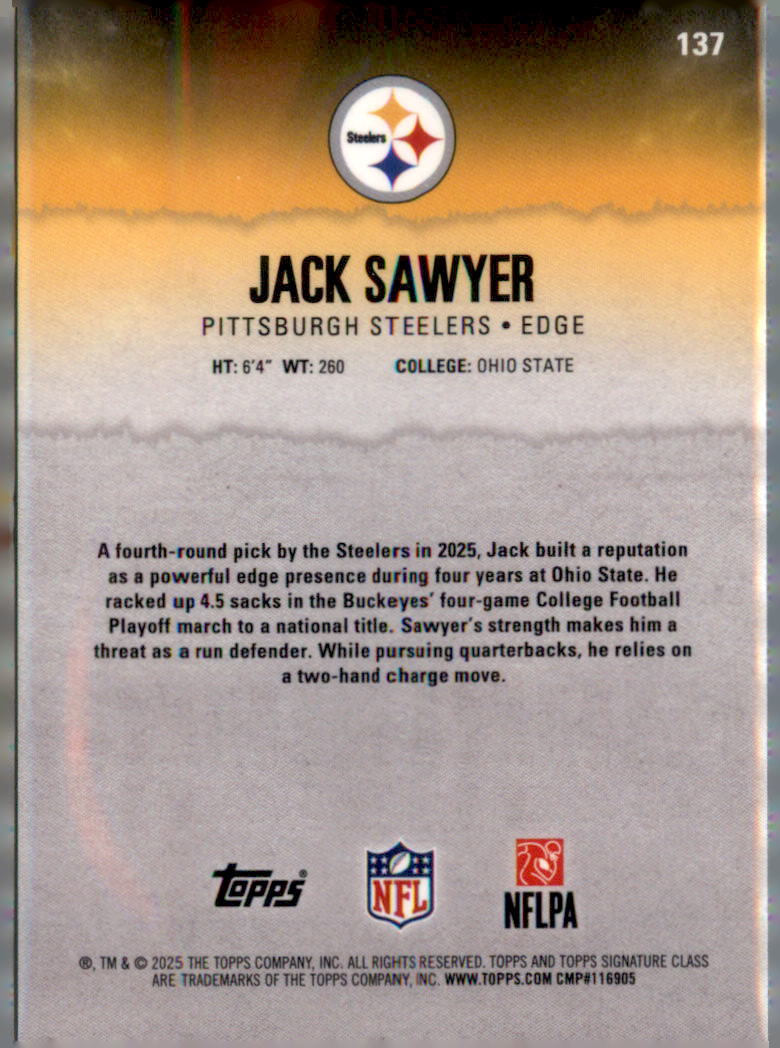 2025 Topps Signature Class #137 Jack Sawyer Chrome Yellow Kaleidoscope Refractor