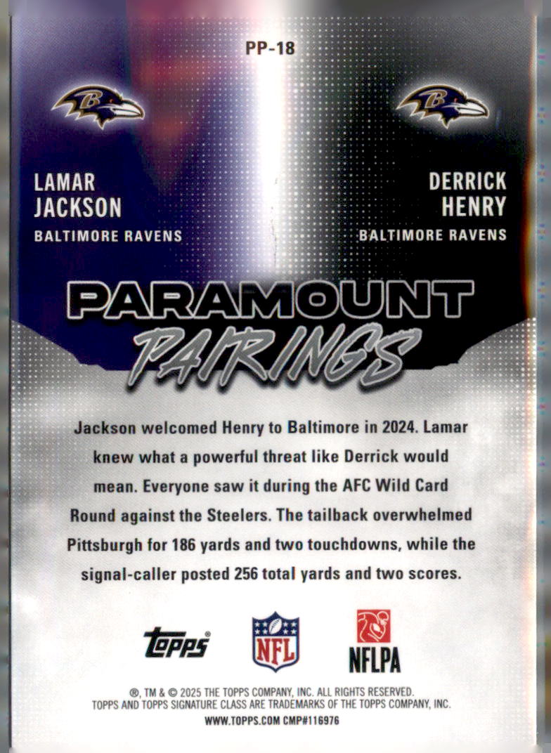 2025 Topps Signature Class Derrick Henry / Lamar Jackson Paramount Pairings
