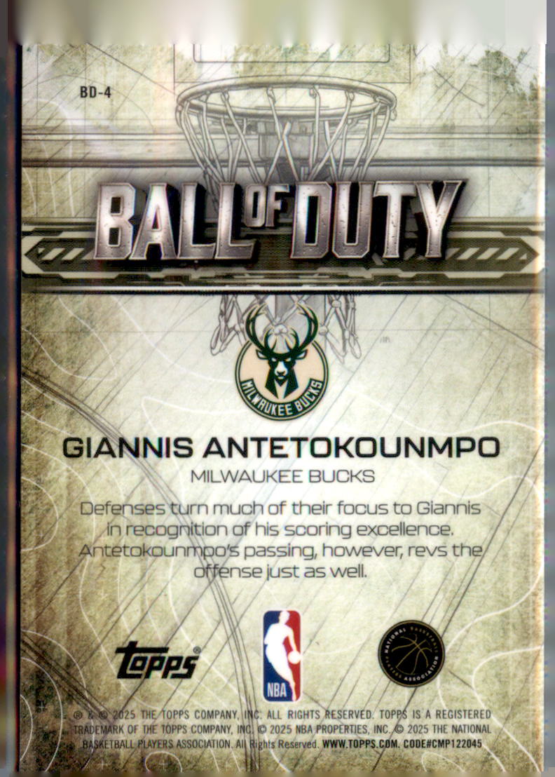 2025-26 Topps Chrome Giannis Antetokounmpo Ball of Duty Yellow Refractor #/275