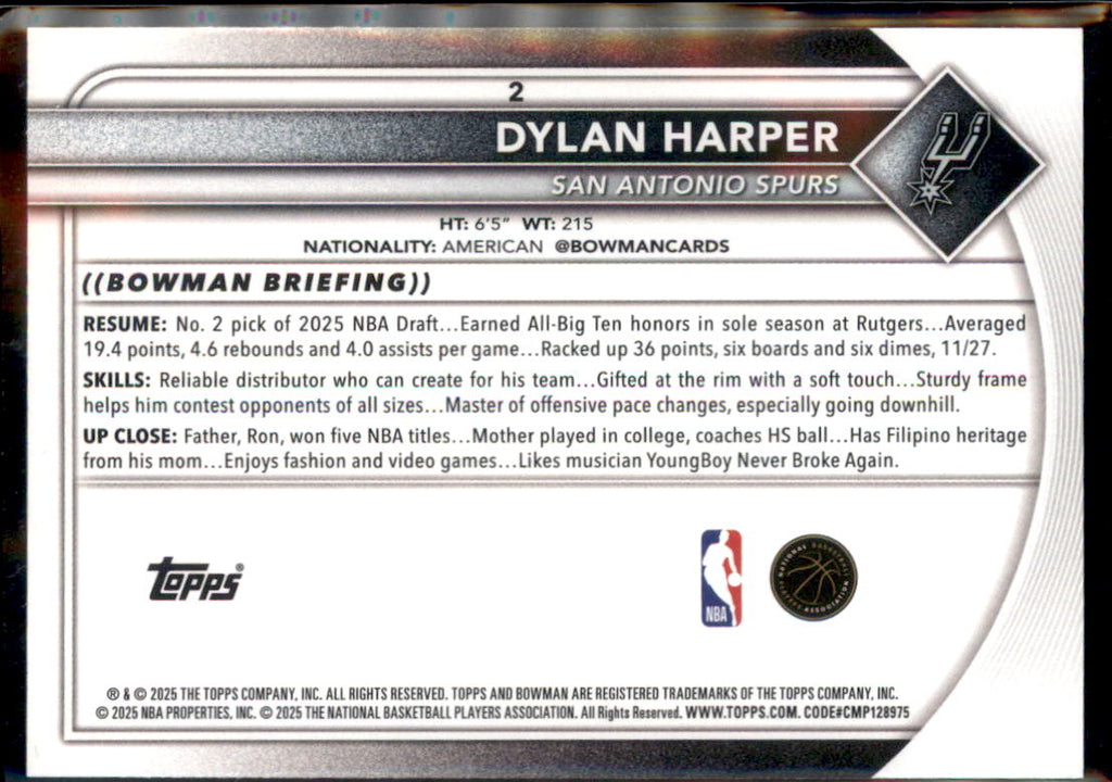 2025-26 Bowman #2 Dylan Harper