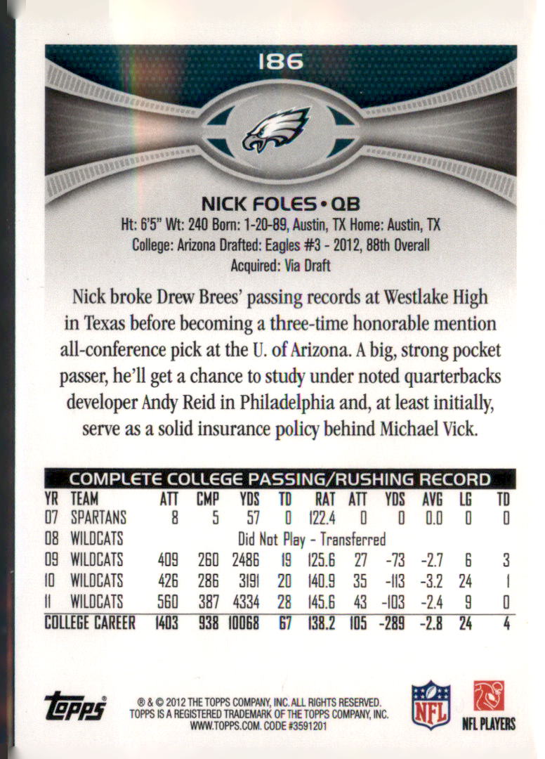 2012 Topps #186 Nick Foles