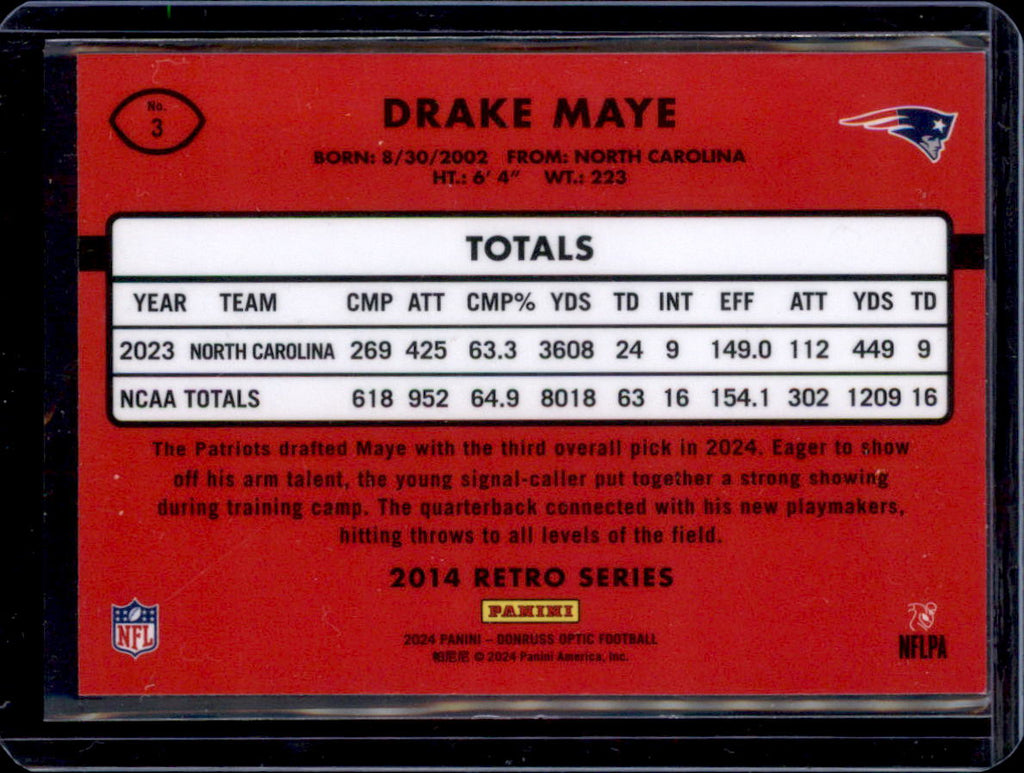 2024 Donruss Optic #3 Drake Maye 2014 Retro Series