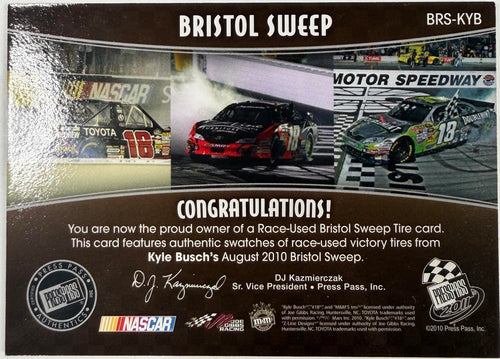 2010 Press Pass #BRS-KyB Kyle Busch Burning Rubber Bristol Sweeps