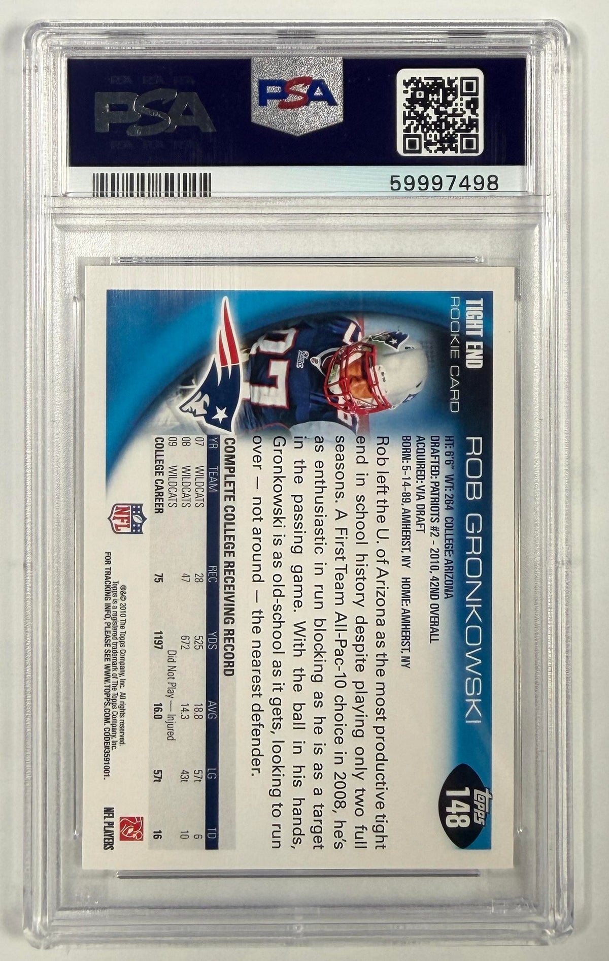 2010 Topps #148 Rob Gronkowski PSA 10