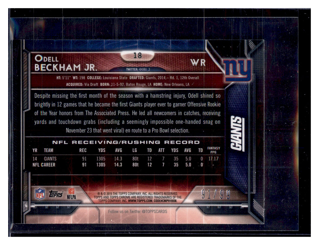 2015 Topps Chrome Mini #18 Odell Beckham Jr. Camo STS Refractors #/99