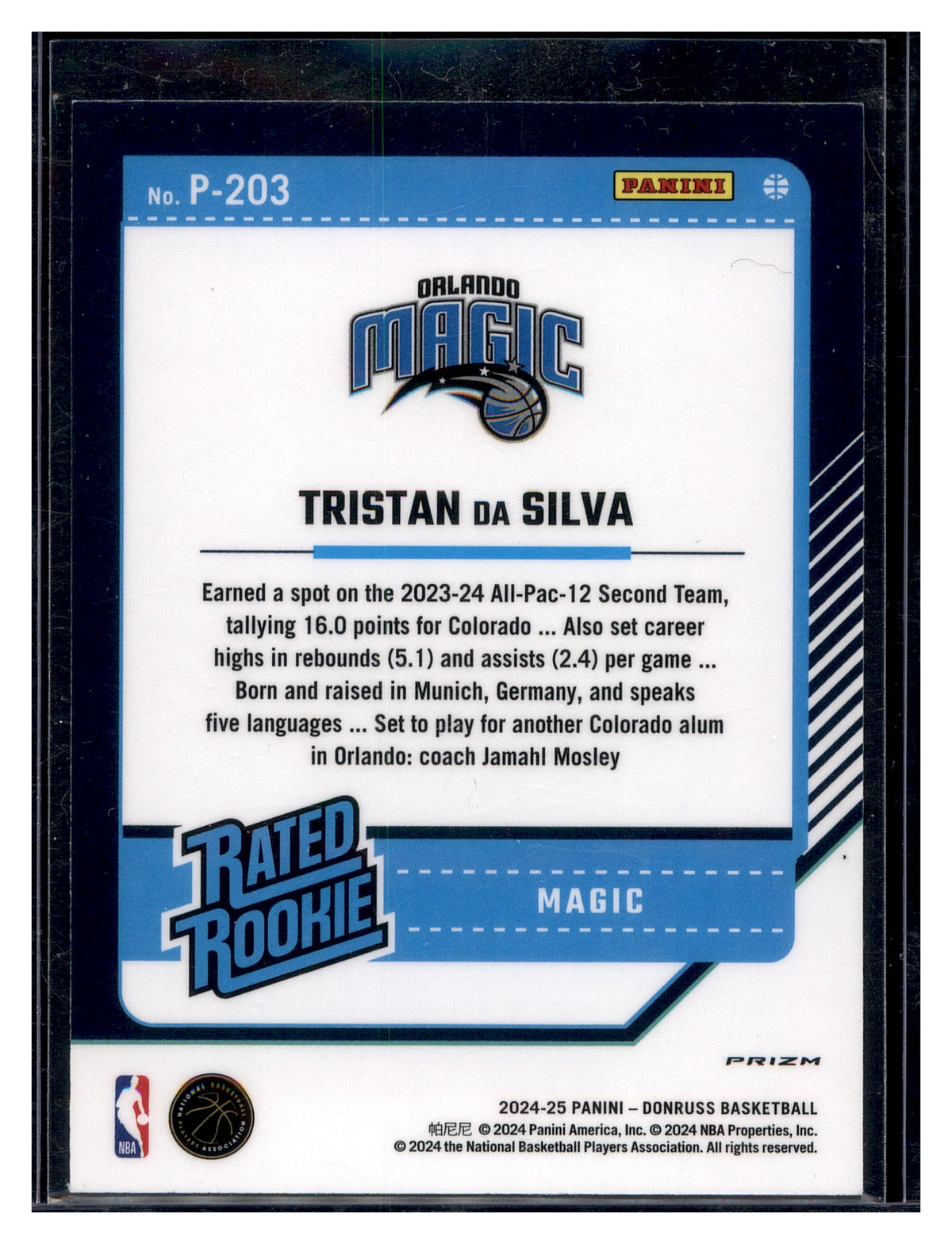 2024-25 Donruss Tristan da Silva Optic Rated Rookies Preview Blue Cracked Ice