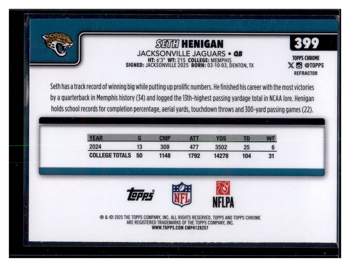 2025 Topps Chrome #399 Seth Henigan Refractor