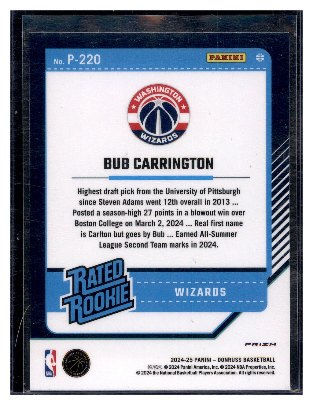 2024-25 Donruss Bub Carrington Optic Rated Rookies Preview Red Cracked Ice