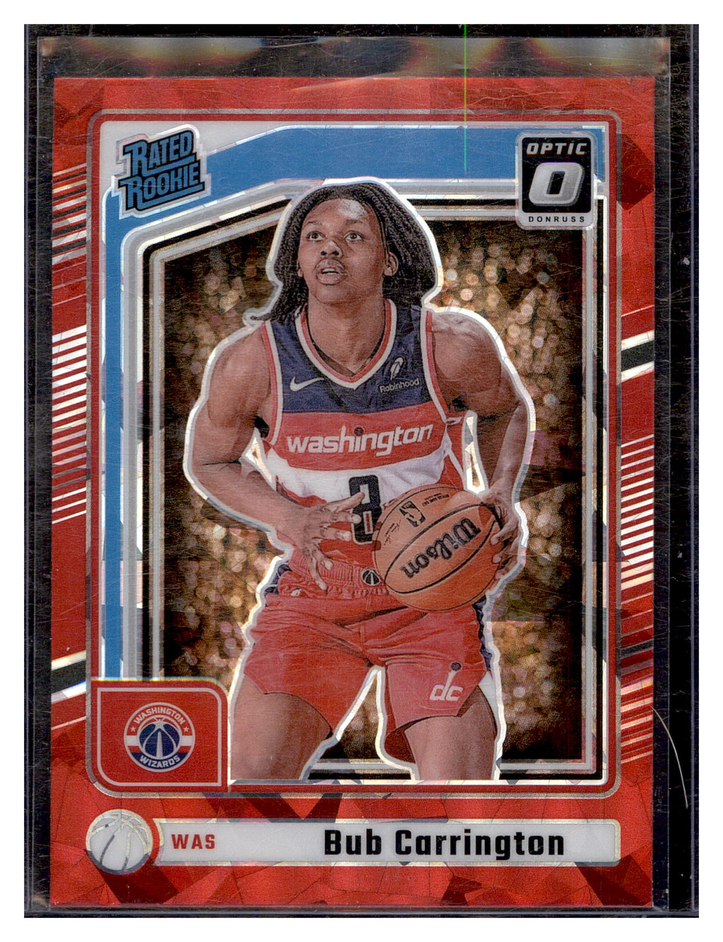 2024-25 Donruss Bub Carrington Optic Rated Rookies Preview Red Cracked Ice