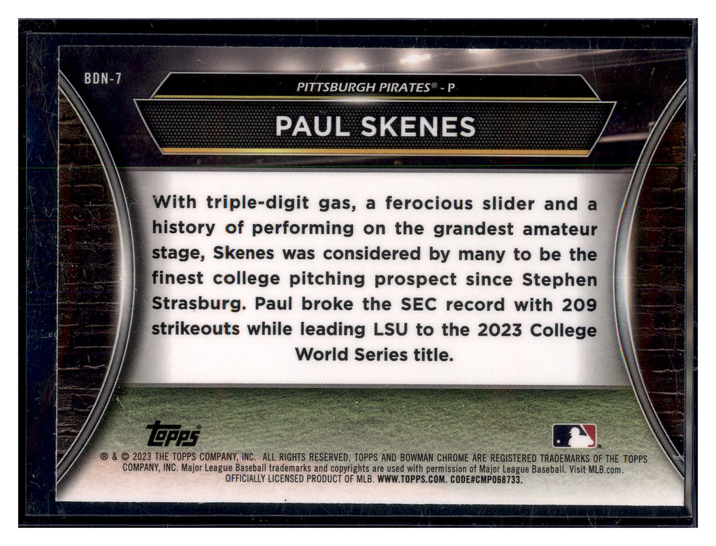 2023 Bowman Draft #BDN-7 Paul Skenes Bowman Draft Night