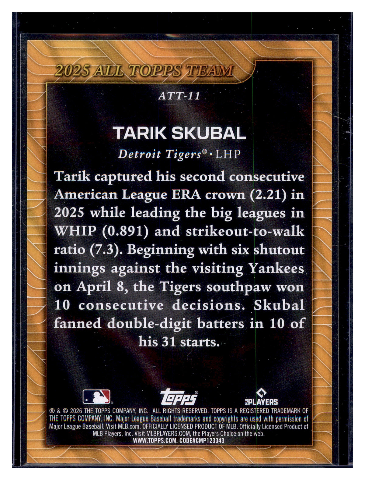2026 Topps #ATT-11 Tarik Skubal 2025 All Topps Team