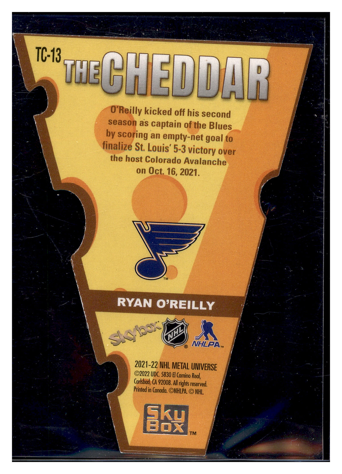 2021-22 SkyBox Metal Universe #TC-13 Ryan O'Reilly The Cheddar Gold #/50