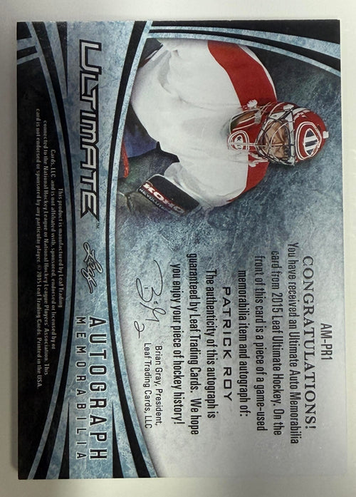 2015 Leaf Ultimate - Ultimate Auto Memorabilia Silver #AM-PR1 Patrick Roy