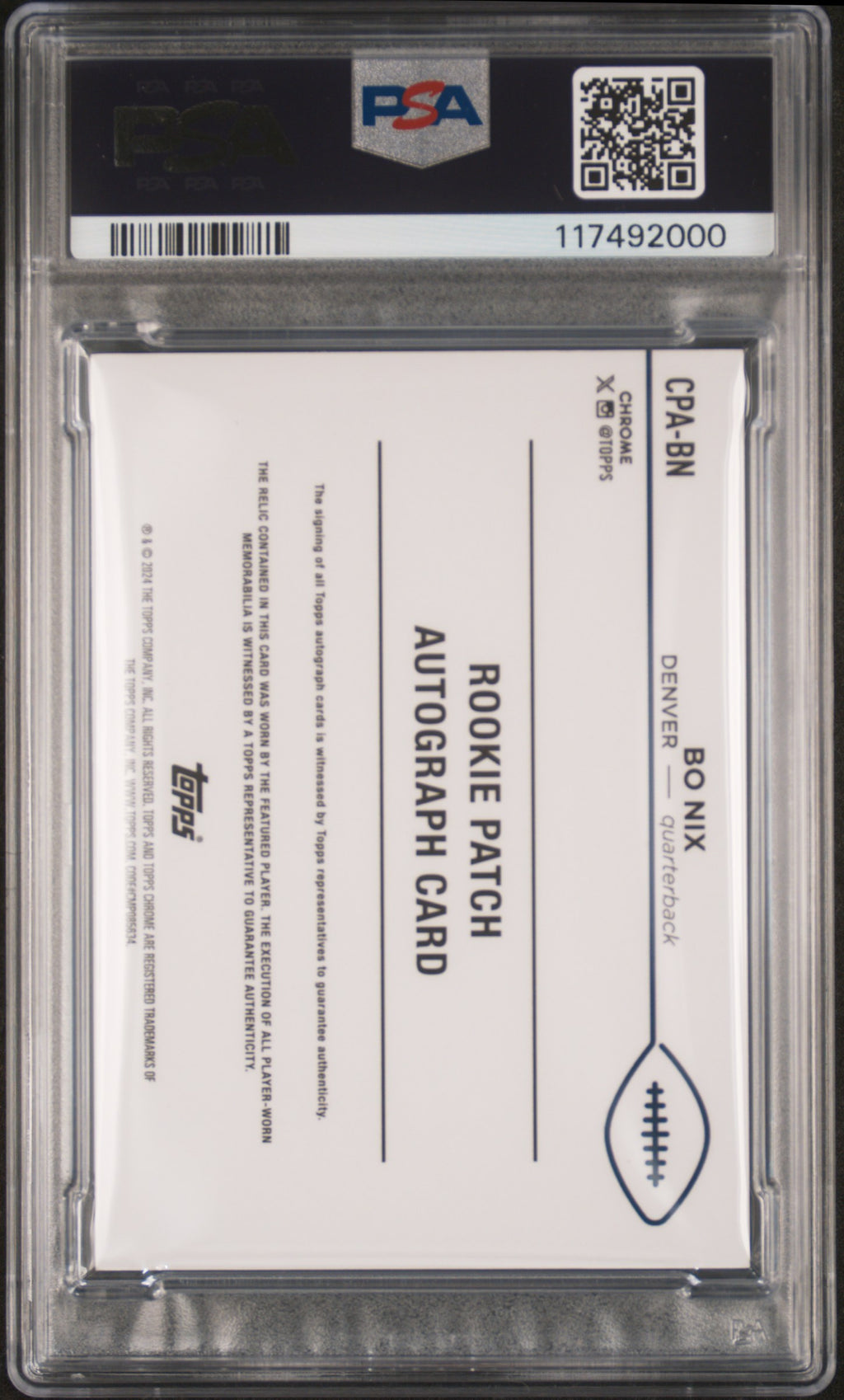 2024 Topps Chrome Rookie Patch Autographs Bo Nix Rookie Patch Gold PSA 9 #/50