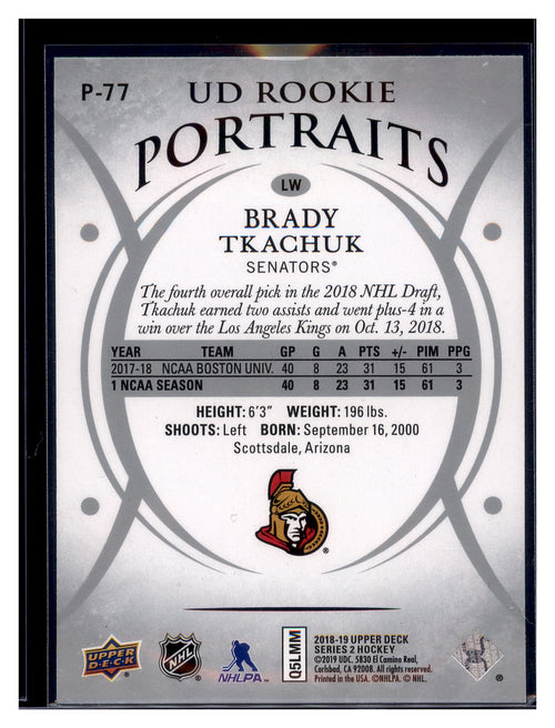 2018-19 Upper Deck #P-77 Brady Tkachuk UD Portraits