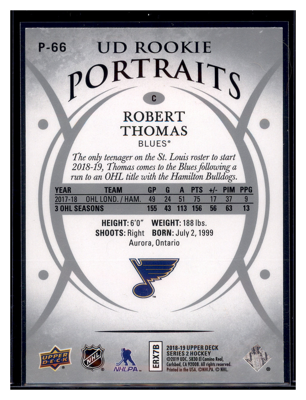 2018-19 Upper Deck #P-66 Robert Thomas UD Portraits