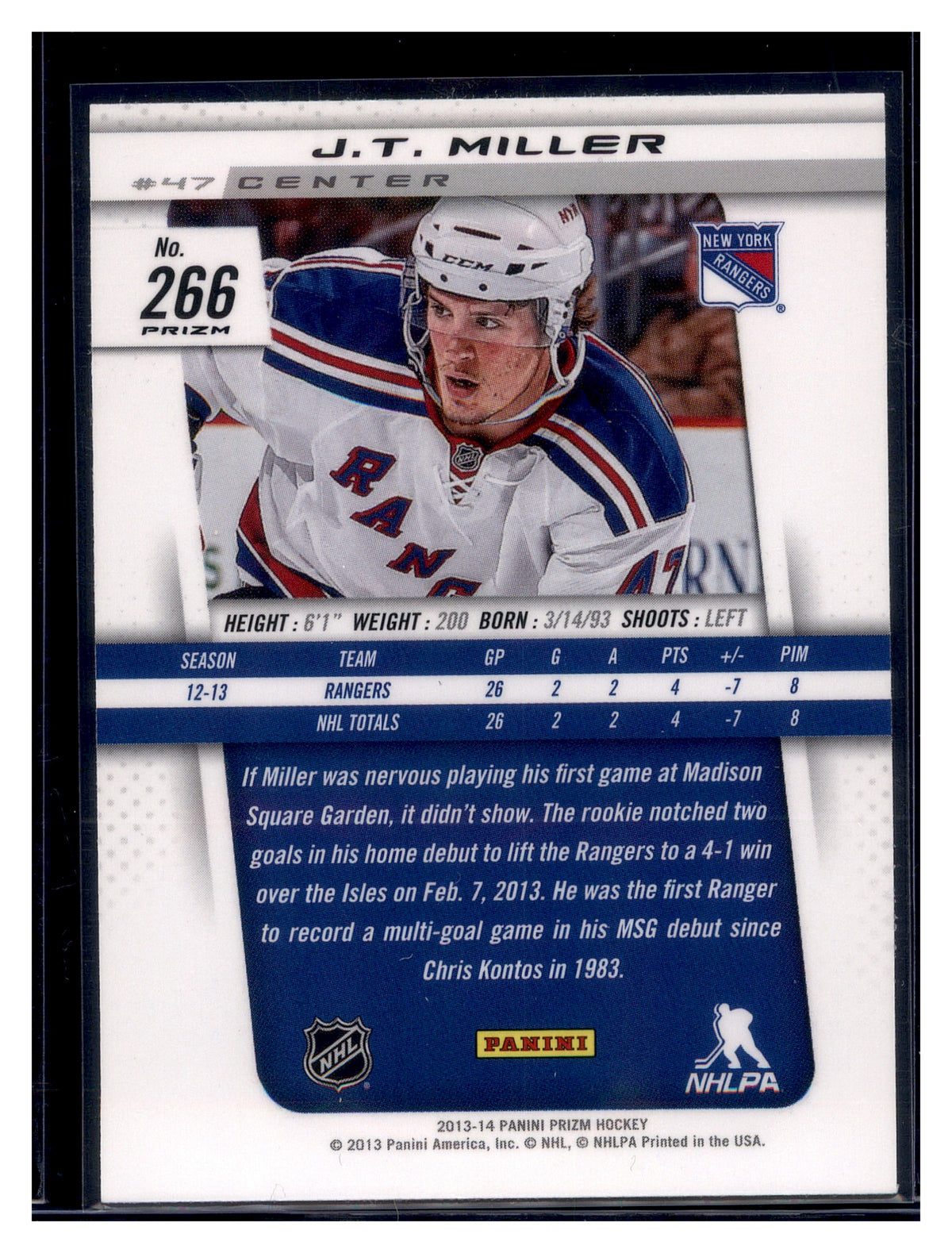 2013-14 Panini Prizm #266 J.T. Miller Prizms Red