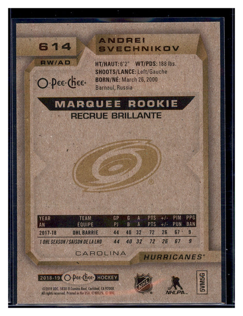 2018-19 Upper Deck #614 Andrei Svechnikov 2018-19 O-Pee-Chee Update