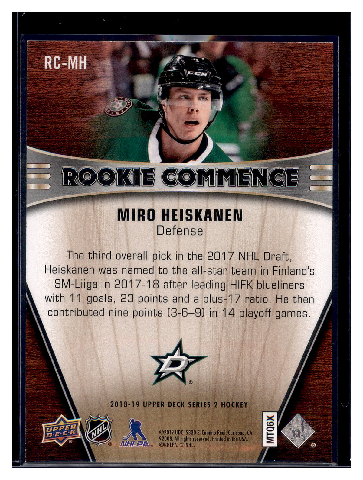 2018-19 Upper Deck #RC-MH Miro Heiskanen Rookie Commence