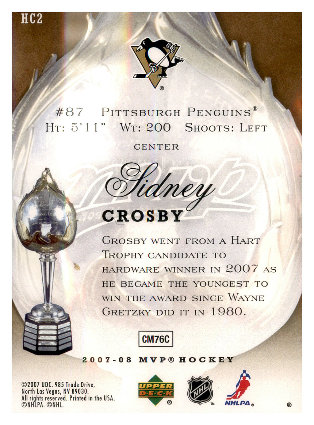 2007-08 Upper Deck MVP #HC2 Sidney Crosby Hart Candidates